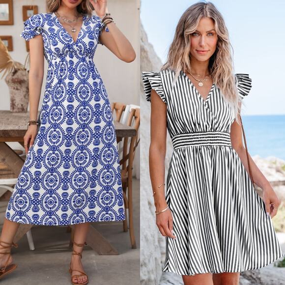 Cupshe Dresses & Skirts - NWT Cupshe Dresses Boho Flared Sleeve Maxi Dress -Ruffled Mini Dress Bundle Sz M